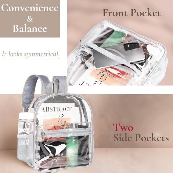 Elegant Stadium Approved Grey Clear Backpack - Waterproof & Comfortable - Picture 4 of 9